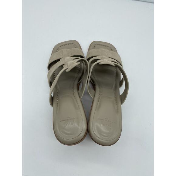 New Marc Fisher LTD Louisa Leather Block Heel Slip‎ On Mules Woven Gray Size 11M - Picture 6 of 8